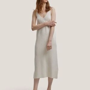 GENTLE HERD - Ribbed Merino Wool Tank Dress Double Straps Ivory